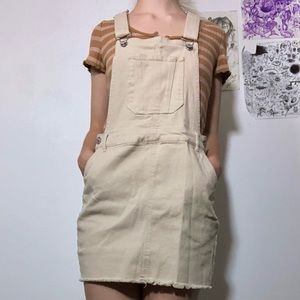 Love Tree cream colored denim skirt overalls.